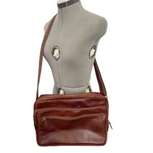 Old Angler Firenze Brown Leather Laptop/Messenger Crossbody Bag Old Money